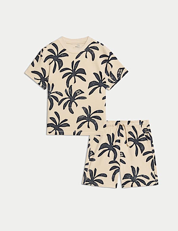 2 potong Set Kaus Oblong dan Celana Pendek Katun Murni Motif Palem (2–8 Tahun) - ID