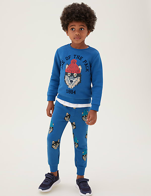 Cotton Rich Wolf Print Joggers (2-7 Yrs)