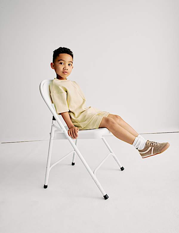 Pure Cotton Waffle T-Shirt and Shorts Set (2-8 Yrs) - EE