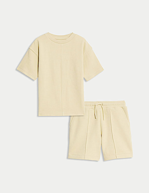 Pure Cotton Waffle T-Shirt and Shorts Set (2-8 Yrs) - EE