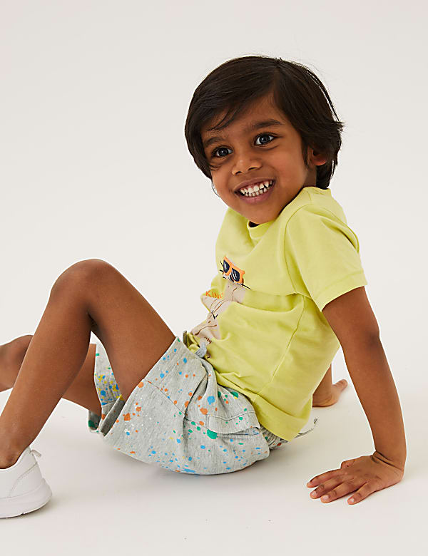 Cotton Rich Paint Splatter Print Shorts