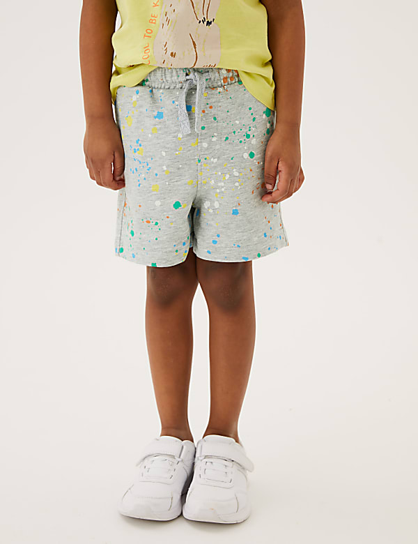 Cotton Rich Paint Splatter Print Shorts