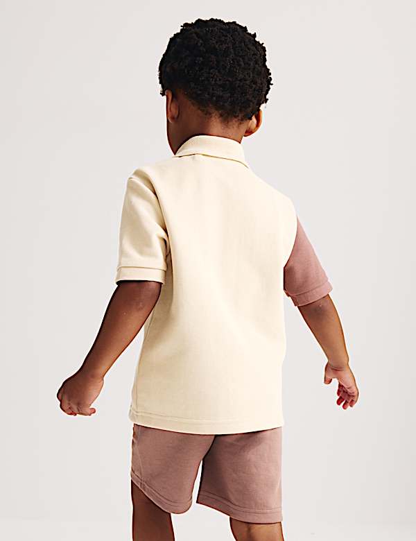 2pc Cotton Blend Pique Colour Block Polo Outfit (1-8 Yrs) - US