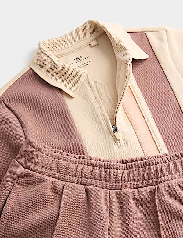 2pc Cotton Blend Pique Colour Block Polo Outfit (1-8 Yrs) - US