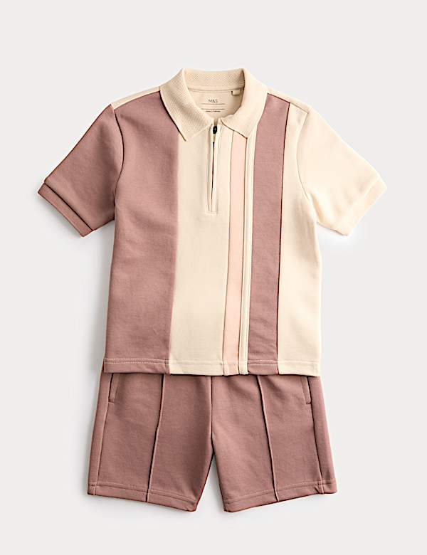2pc Cotton Blend Pique Colour Block Polo Outfit (1-8 Yrs) - US