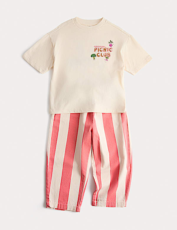 2 Piece Pure Cotton T-Shirt & Striped Trousers Outfit (2-8 Years) - SK