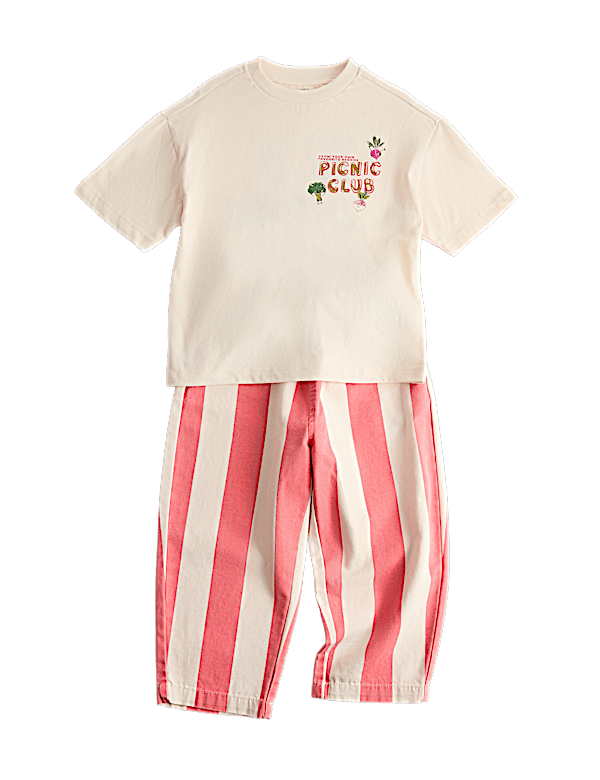 2 Piece Pure Cotton T-Shirt & Striped Trousers Outfit (2-8 Yrs)
