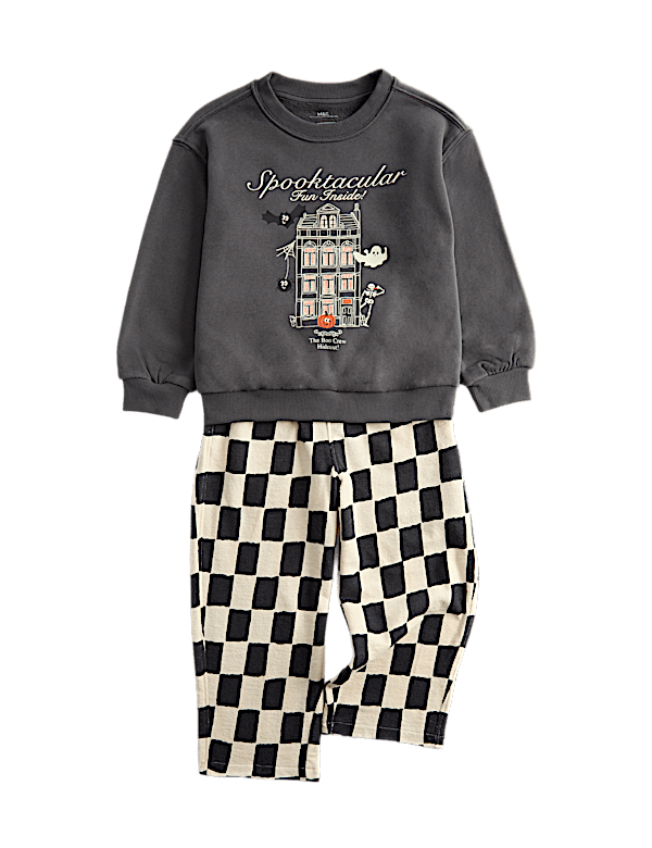 Cotton Rich Halloween Patterned Top & Bottom Outfit (2-8 Yrs)