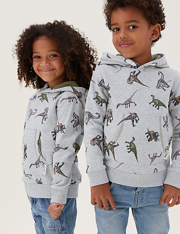 NHM™ Dinosaur Printed Cotton Hoodie (2-12 Yrs)