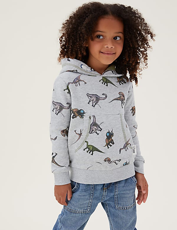NHM™ Dinosaur Printed Cotton Hoodie (2-12 Yrs)