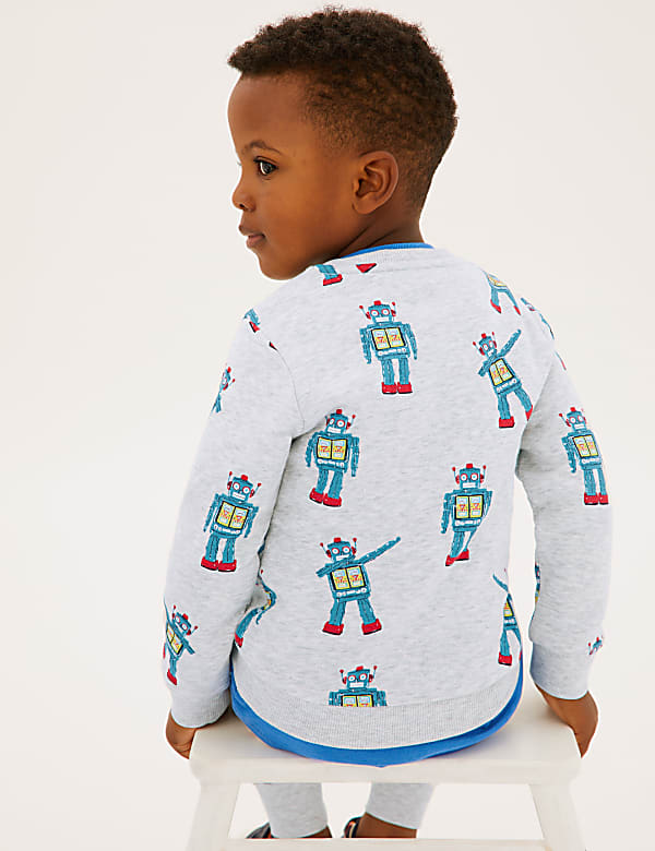 Cotton Rich Robot Print Sweatshirt (2-7 Yrs)