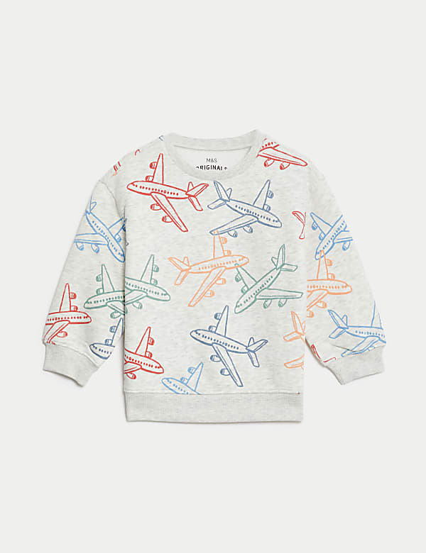 Sweatshirt mit hohem Baumwollanteil und Flugzeugmotiv (2–8 J.) - AT