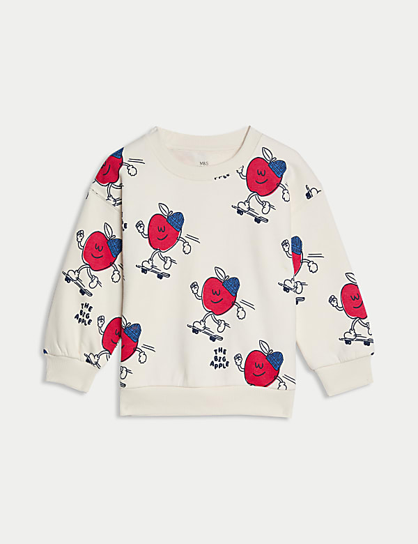 Katoenrijk sweatshirt met appelprint (2-8 jaar) - BE