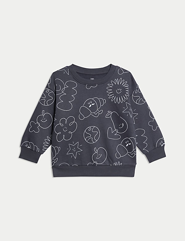 Cotton Rich Doodle Print Sweatshirt (2-8 Yrs) - GR
