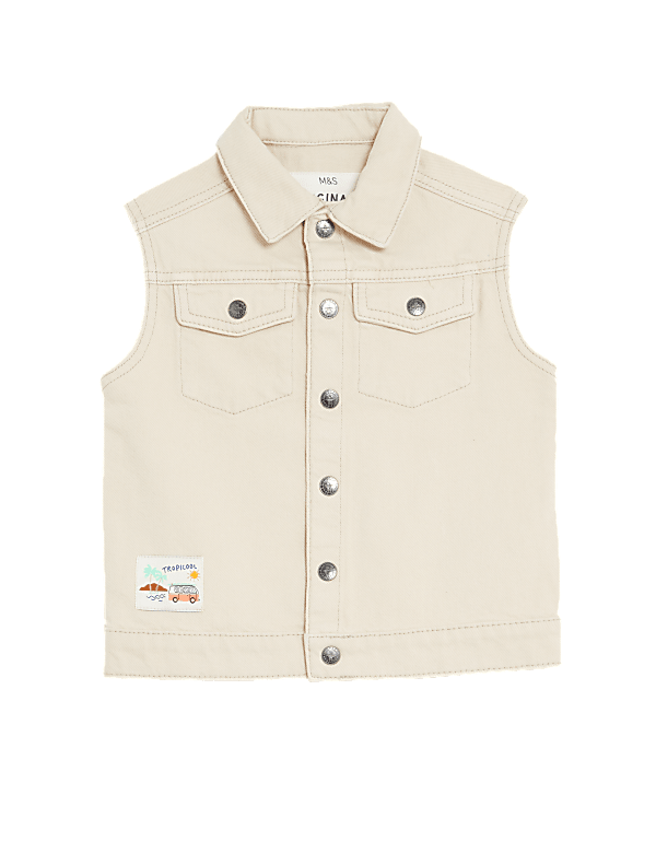 Pure Cotton Sleeveless Denim Jacket (2-8 Yrs)