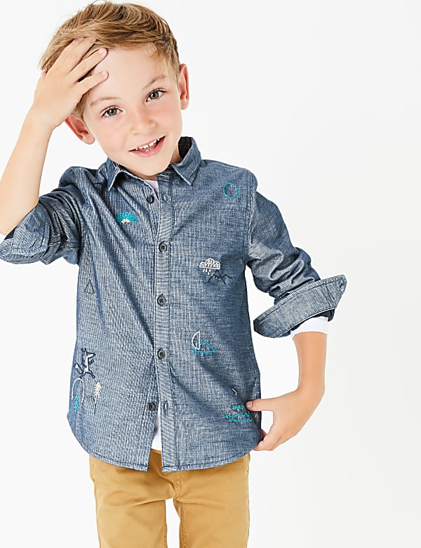 Pure Cotton Cord Embroidered Shirt (3 Mths - 7 Yrs)