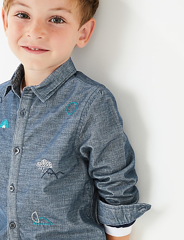 Pure Cotton Cord Embroidered Shirt (3 Mths - 7 Yrs)
