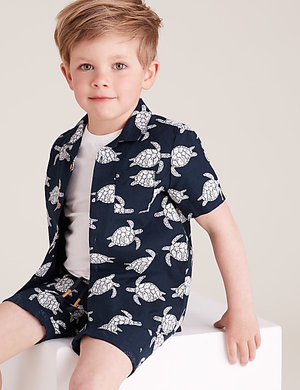 Conjunto de 2 piezas, pantalón corto y camisa, 100&nbsp;% algodón con estampado de tortugas (2-7&nbsp;años) - US