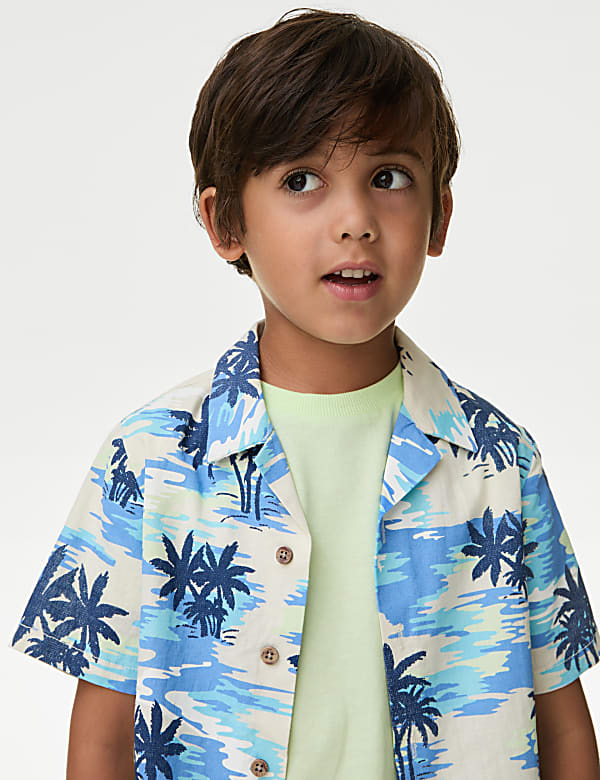 Pure Cotton Palm Print Shirt & T-Shirt Set (2-8 Yr)