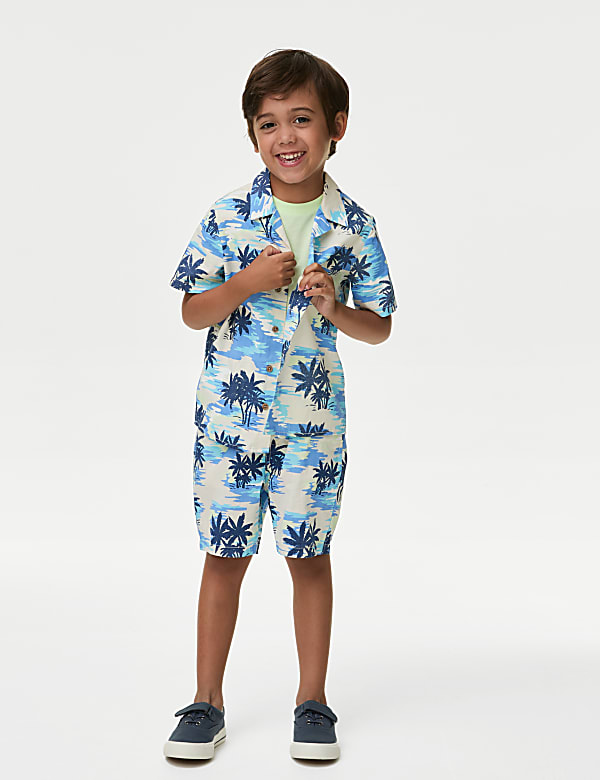 Pure Cotton Palm Print Shirt & T-Shirt Set (2-8 Yr)