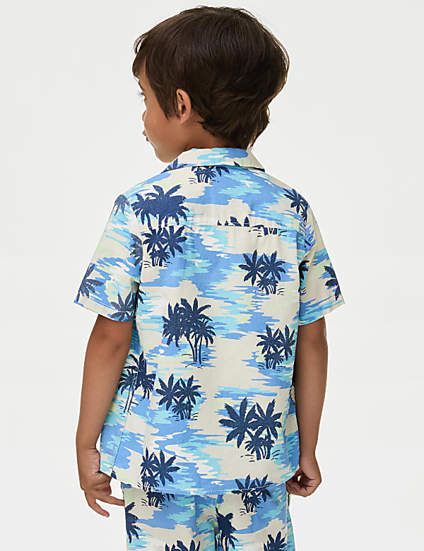 Pure Cotton Palm Print Shirt & T-Shirt Set (2-8 Yr)