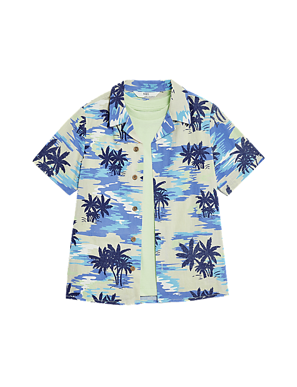Pure Cotton Palm Print Shirt & T-Shirt Set (2-8 Yr)