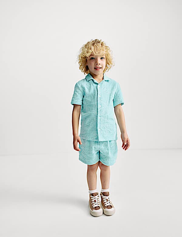 Pure Cotton Leaf Embroidered Shirt (2-8 Yrs)