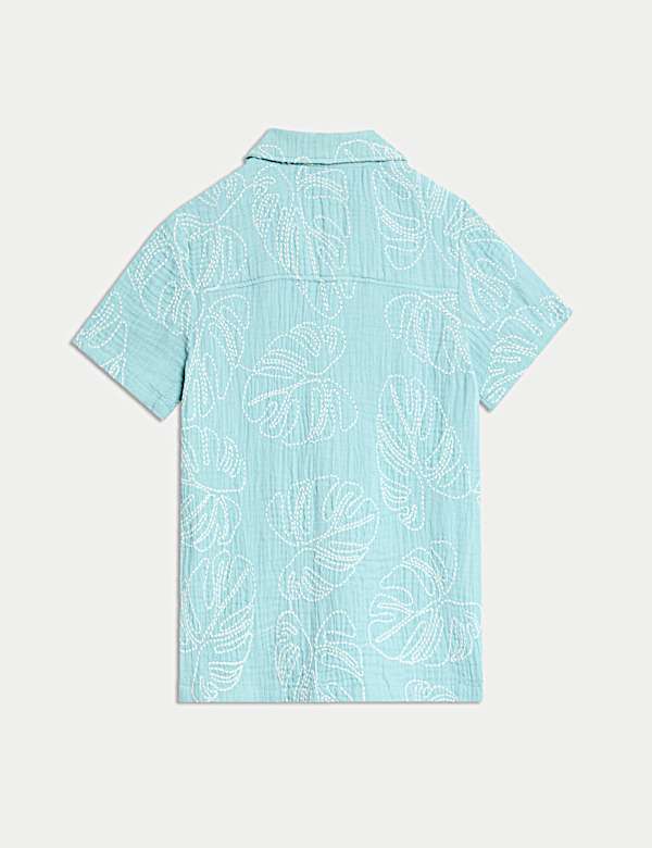Pure Cotton Leaf Embroidered Shirt (2-8 Yrs)