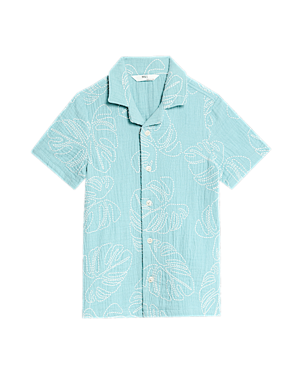 Pure Cotton Leaf Embroidered Shirt (2-8 Yrs)