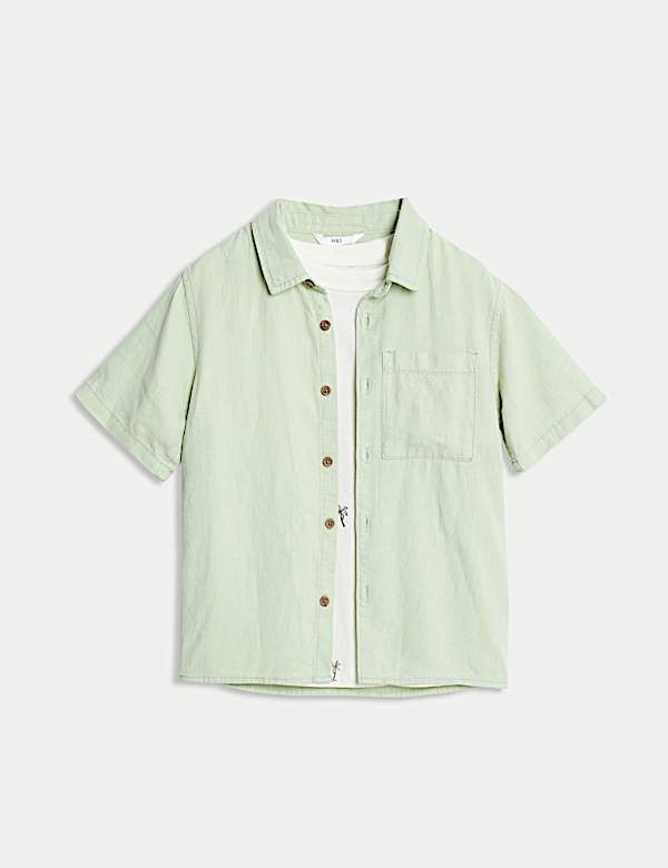 2 potong Set Kemeja dan Kaus Oblong Katun Linen (2–8 Tahun) - ID