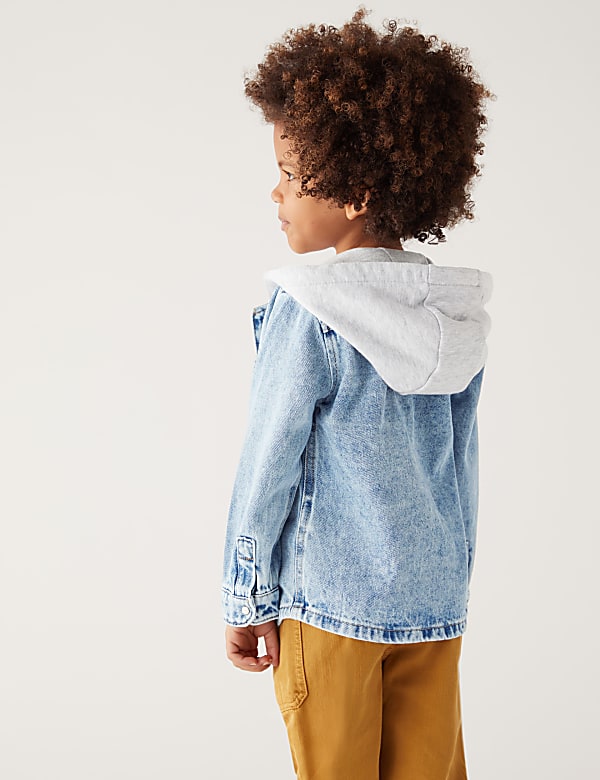 2pc Pure Cotton Denim Hooded Shirt & T-Shirt