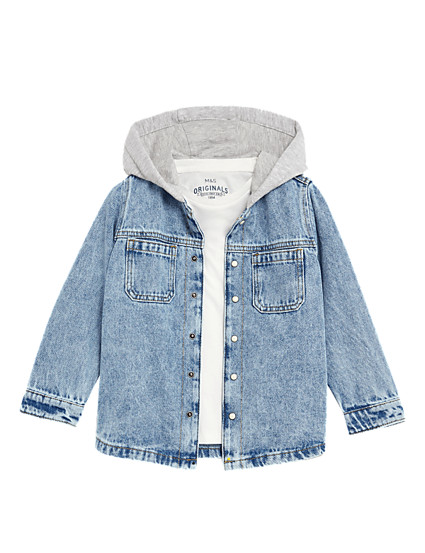 2pc Pure Cotton Denim Hooded Shirt & T-Shirt