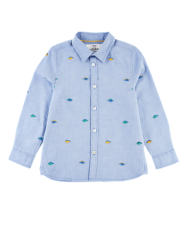 Cotton Embroidered Dinosaur Shirt (2-7 Yrs)