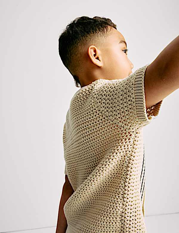 Pure Cotton Border Knitted Shirt (2-8 Yrs) - RS