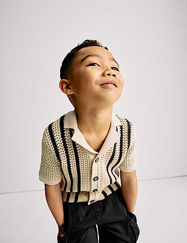Pure Cotton Border Knitted Shirt (2-8 Yrs) - RS