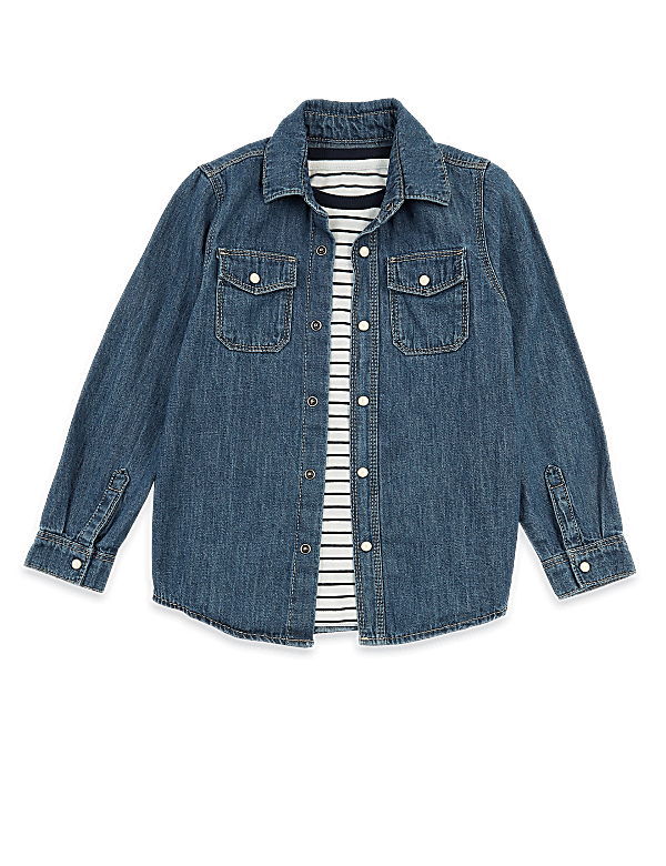 2 Piece Denim Shirt with Striped T-Shirt (2-7 Yrs)