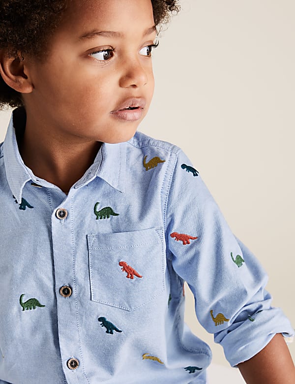 Pure Cotton Dinosaur Embroidered Shirt (2-7 Yrs)