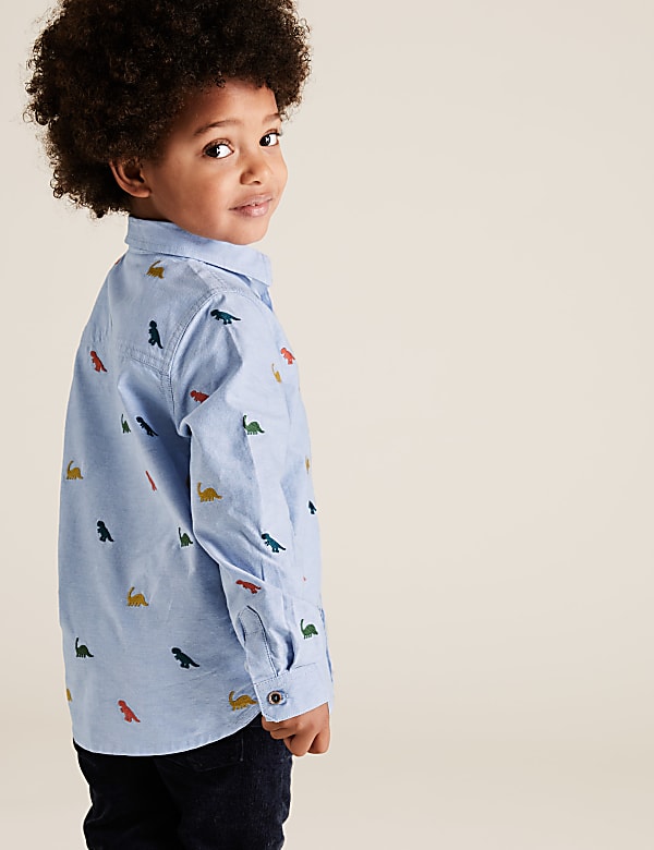 Pure Cotton Dinosaur Embroidered Shirt (2-7 Yrs)