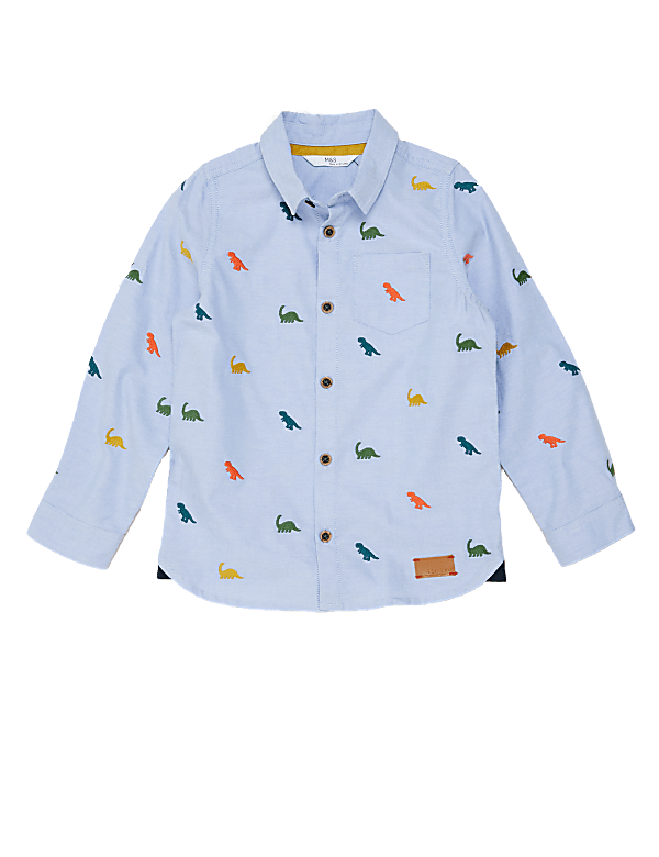 Pure Cotton Dinosaur Embroidered Shirt (2-7 Yrs)