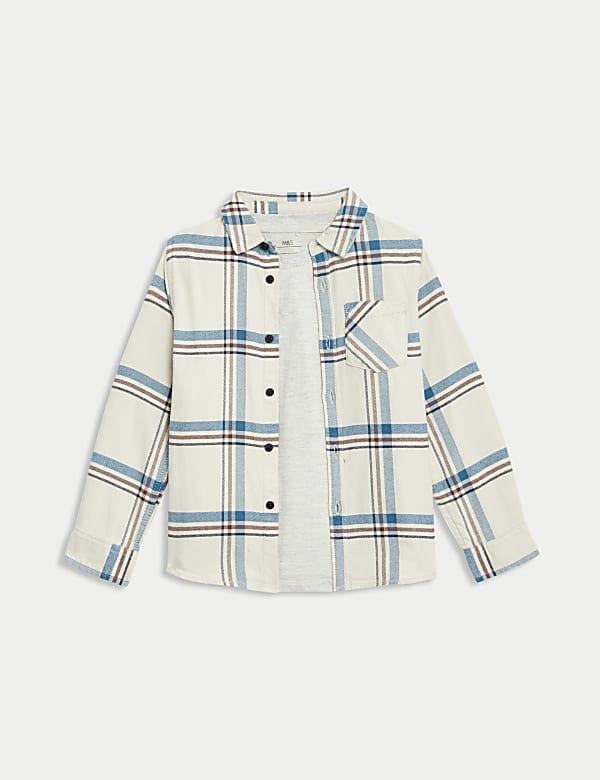 2pc Pure Cotton Checked Shirt & T-Shirt Set (2-8 Yrs) - HR