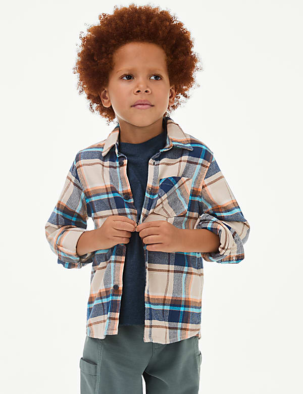 2pc Pure Cotton Checked Shirt & T-Shirt Set (2-8 Yrs) - JP