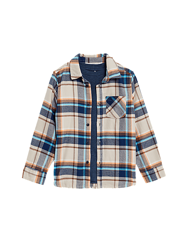 2pc Pure Cotton Checked Shirt & T-Shirt Set (2-8 Yrs)