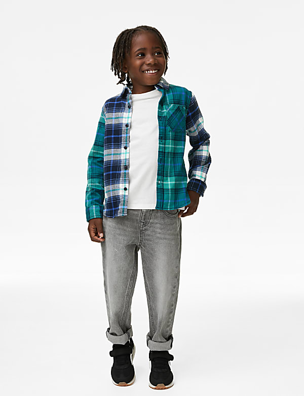 2pc Pure Cotton Checked Shirt & T-Shirt Set (2-8 Yrs)