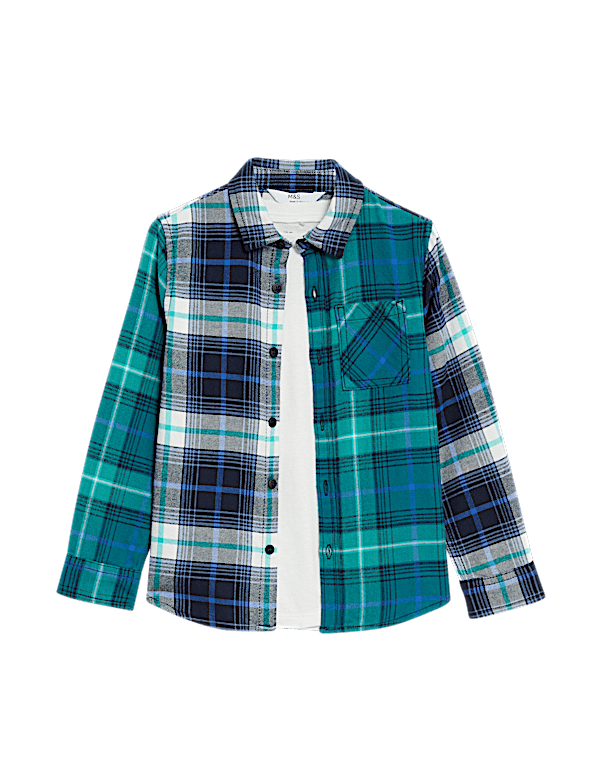 2pc Pure Cotton Checked Shirt & T-Shirt Set (2-8 Yrs)