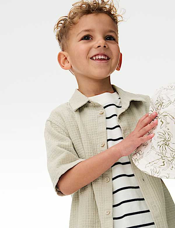 Cotton Rich Textured Shirt & T-Shirt Set (2-8 Yrs) - HU