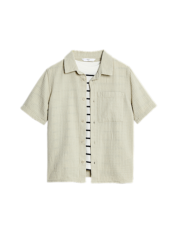 Cotton Rich Textured Shirt & T-Shirt Set (2-8 Yrs)