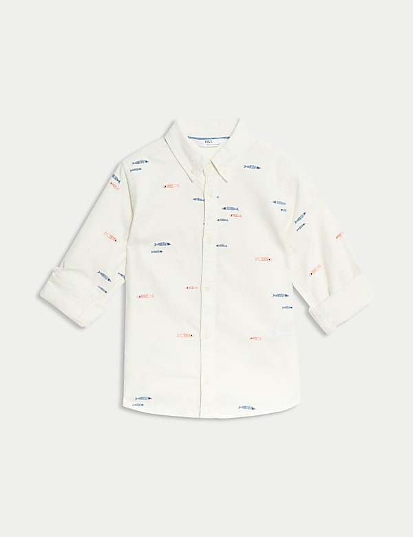 Pure Cotton Fish Embroidered Oxford Shirt (1-8 Yrs) - ID
