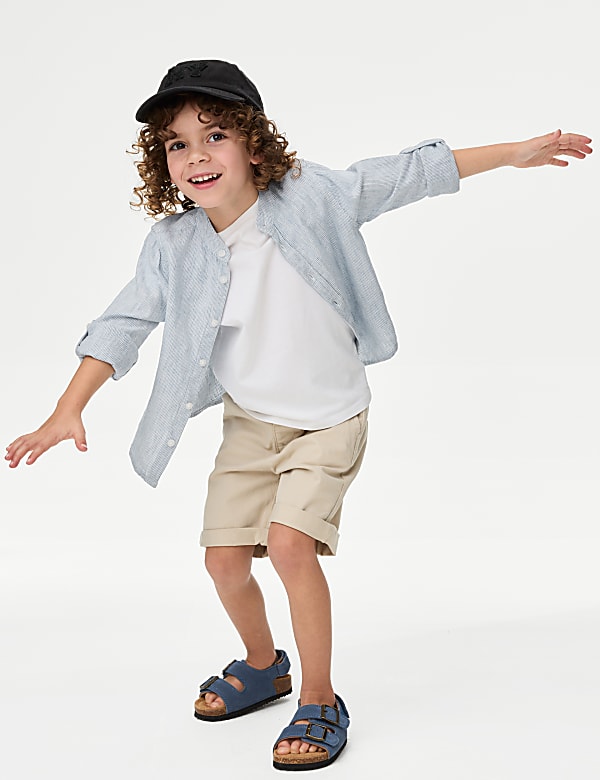 Linen Rich Grandad Collar Shirt (1-8 Yrs) - JP