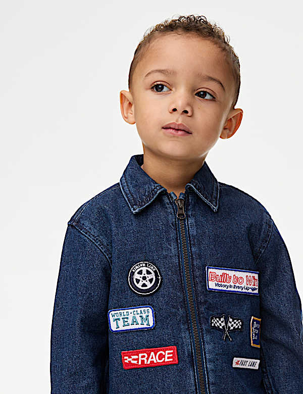 Pure Cotton Badged Denim Jacket (2-8 Yrs) - NZ