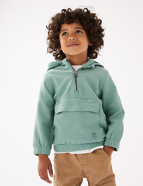 Cotton Rich Woven Half Zip Hoodie (2-7 Yrs)